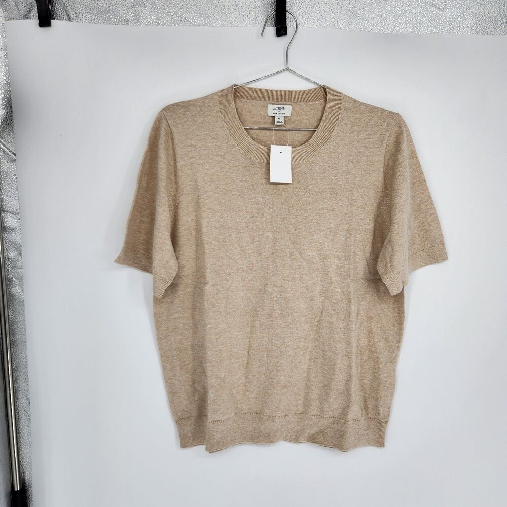 J.CREW Women's XL Brown Short Sleeve Cotton Crewneck Sweater NWT
